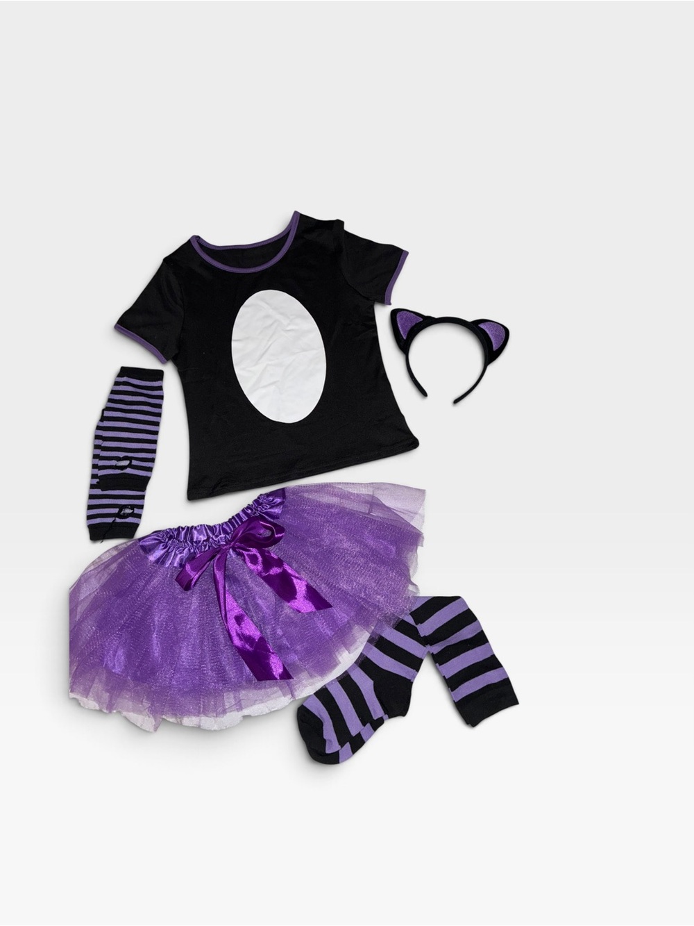 5-Piece Black and Purple Girls' Cat Halloween Costume Set